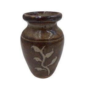 THE FRIARS AYLESFORD ENGLAND 4" tall  Vase Brown Speckled Plant  Vintage Stamp